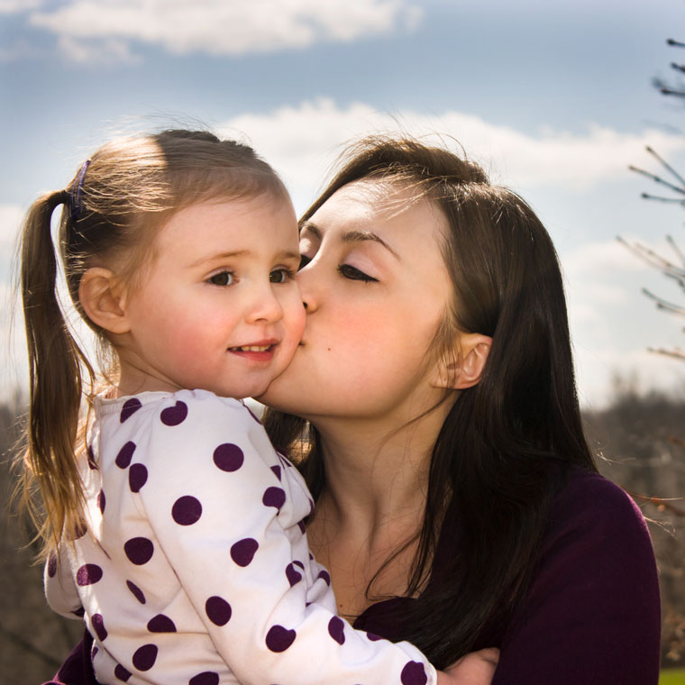 mom and daughter kissing photography